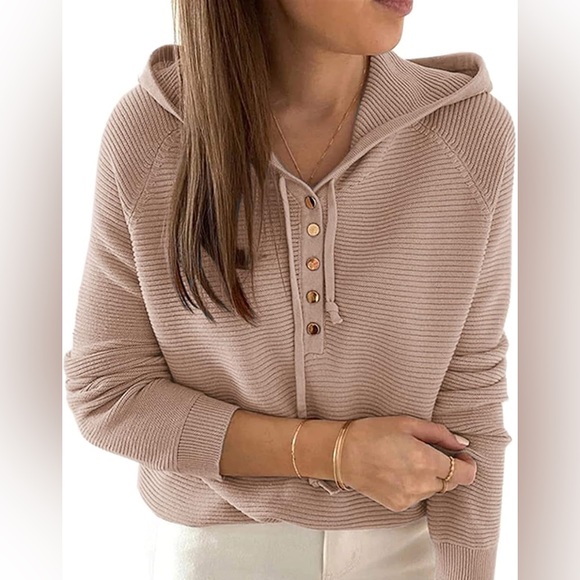 Sweaters - Cozy Pink Button-Up Hoodie lotus pink measurements in pics.